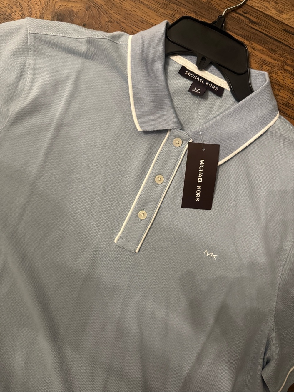 Michael Kors Men’s Pale Blue Polo with White Piping